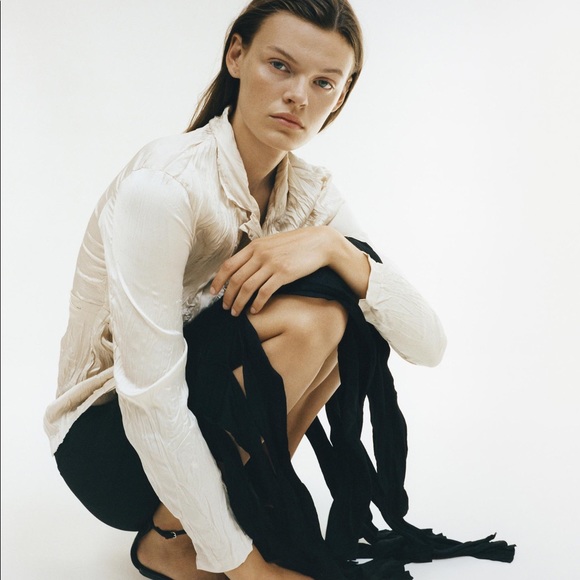 New Zara Wrinkled Effect Maxi Skirt with Fringing - Picture 3 of 7